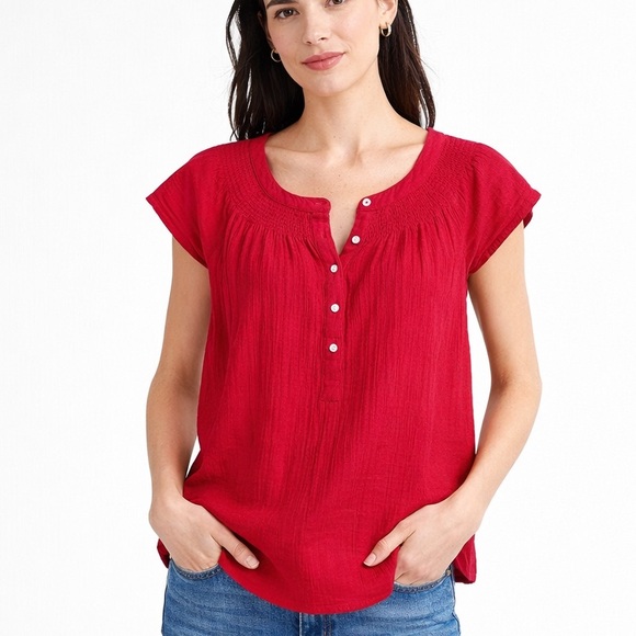 Vineyard Vines Tops - Vineyard Vines Gauze Flutter Sleeve Top Lighthouse Red - XXS